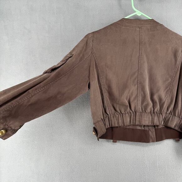 Lanvin en Bleu Silk Cropped Jacket Womens 38 Brown Full Zip Soft Luxury Chic - Picture 8 of 16